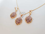 Juego de Lujo - 100618 - Diseño de CZ Color Morado Oro Laminado 18K