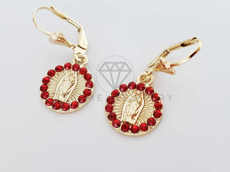 Arete Elegante - 100762 - Diseño de Virgen con CZ Roja Oro Laminado 18K