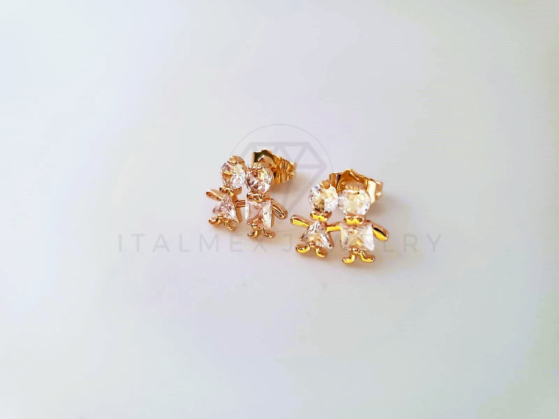 Broquel de Lujo - 104066 - Diseño Niño y Niña CZ Clara Oro Laminado 18K