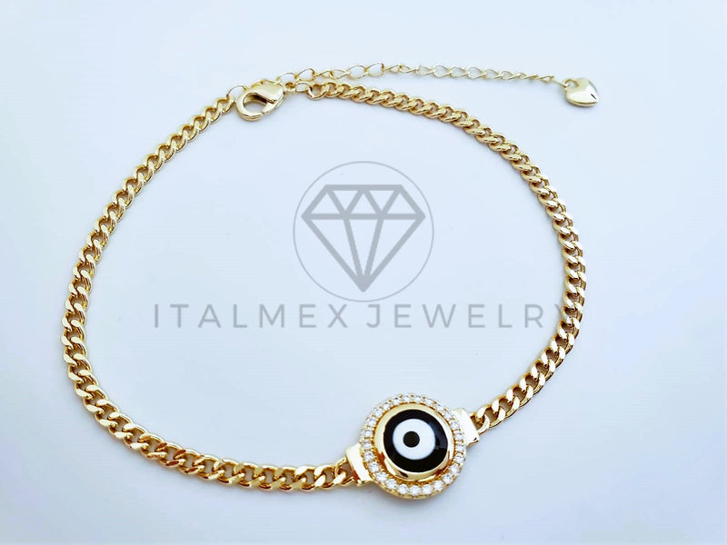 Pulsera Elegante - 103597 - Pulsera Ojo Turco Negro con Circonia Oro Laminado 18K