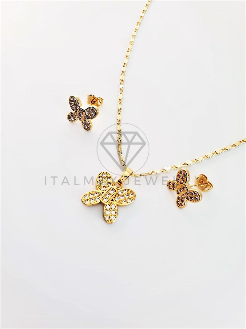 Juego de Lujo - 102908 - Diseño de Mariposas CZ Clara Oro Laminado 18K