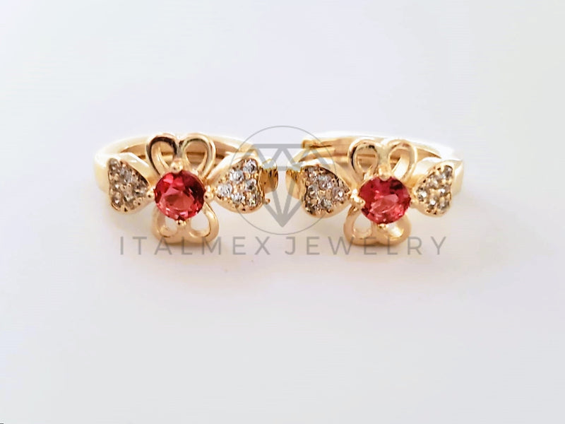 Arete de Lujo - 103840 - Diseño Flor CZ Roja Oro Laminado 18K