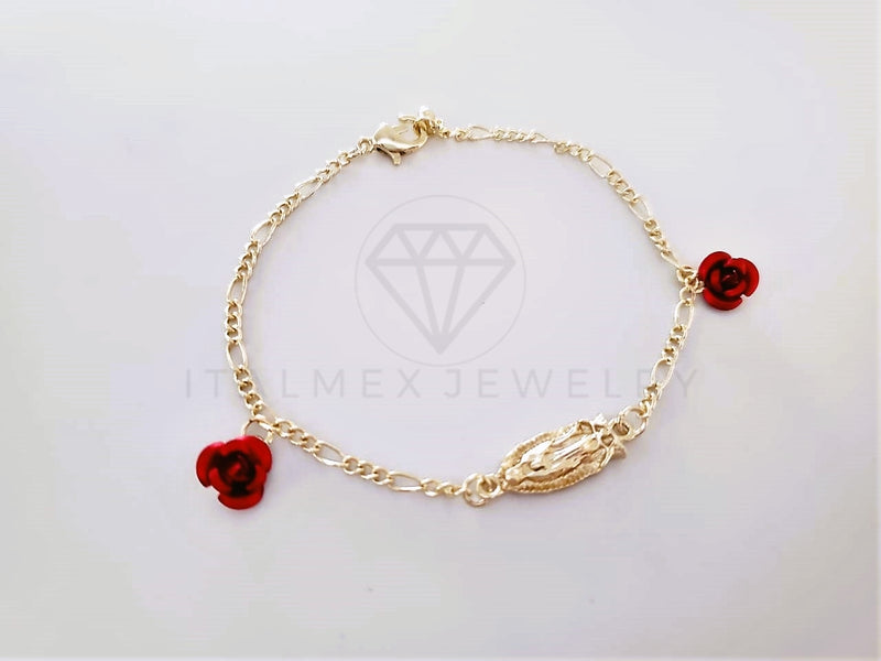 Pulsera Elegante - 103995 - Pulsera Virgen de Guadalupe y Rosas Rojas Oro Laminado 18K