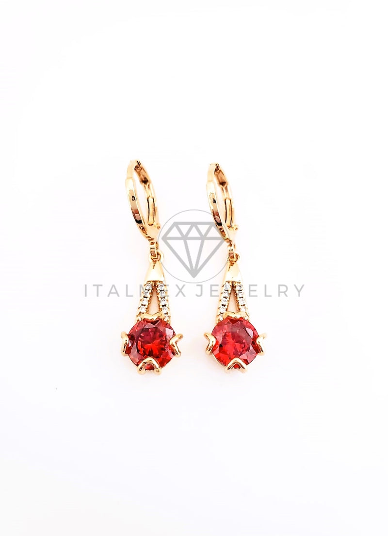 Arete de Lujo - 103536 - Diseño Clasico CZ Roja Oro Laminado 18K