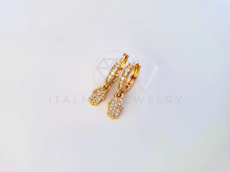 Huggie de Lujo - 104011 - Diseño Mano Hamsa CZ Clara Oro Laminado 18K