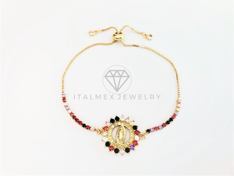 Pulsera Ajustable - 103138 - Diseño de Virgen con CZ Colores Oro Laminado 18K