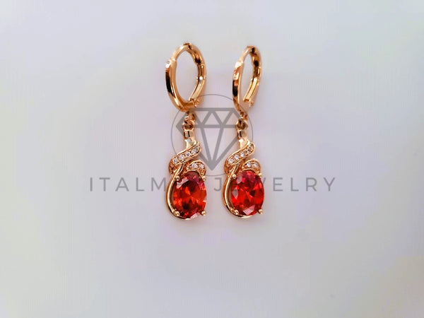 Arete de Lujo - 104349 - Diseño de Gota CZ Roja Oro Laminado 18K