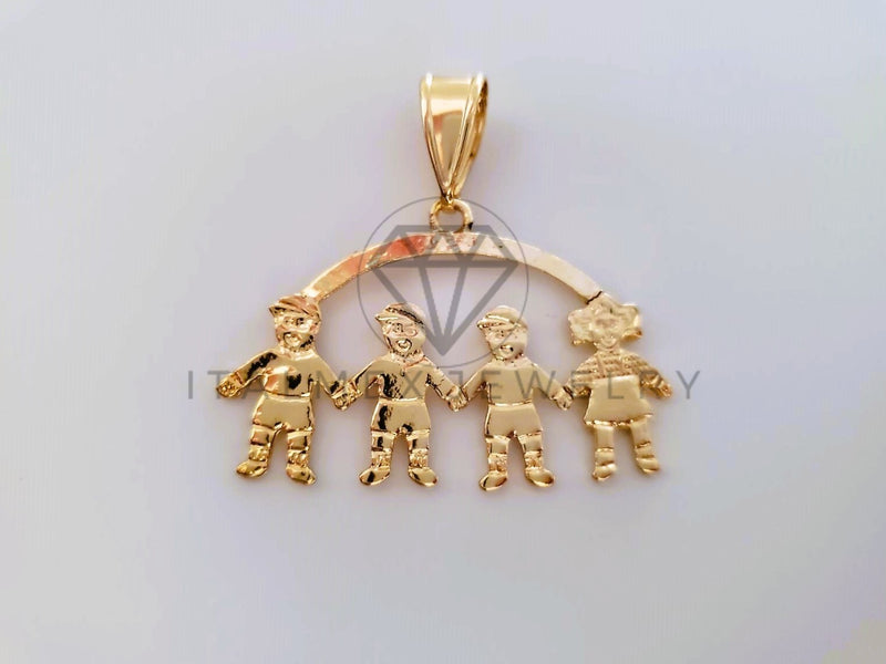 Dije Elegante - 104339 - Dije 1 Niña y 3 Niños Tamaño Chico Oro Laminado 18K