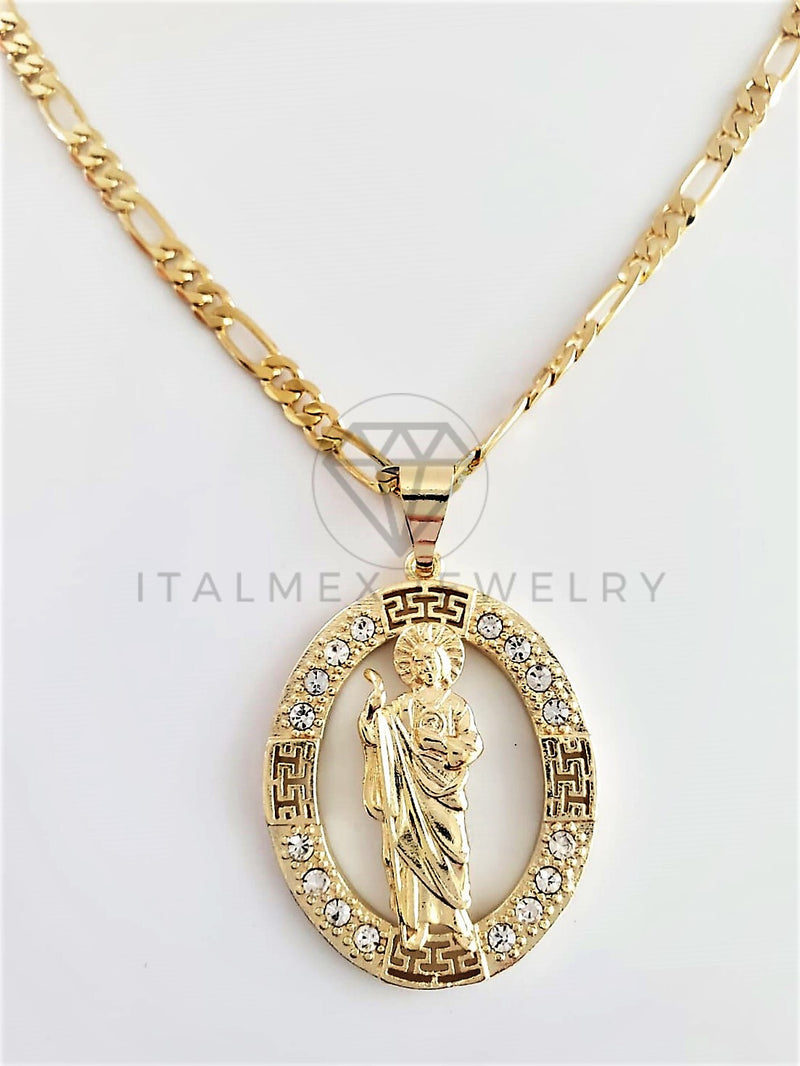 Dije Elegante - 102769 - Medalla de San Judas CZ Clara Tamaño Grande Oro Laminado 18K