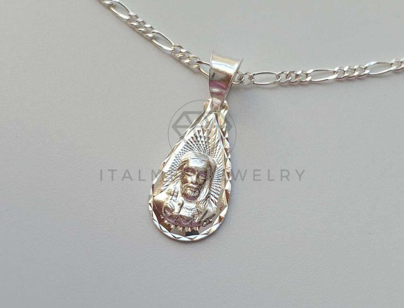 Dije Religioso - 101948 - Medalla Diamantada Gota Sagrado Corazón Plata Fina .925