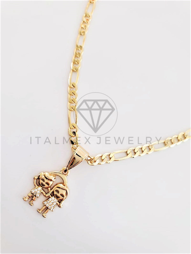 Dije Elegante - 102791 - Dije Niño y Niña CZ Clara Tamaño Chica Oro Laminado 18K