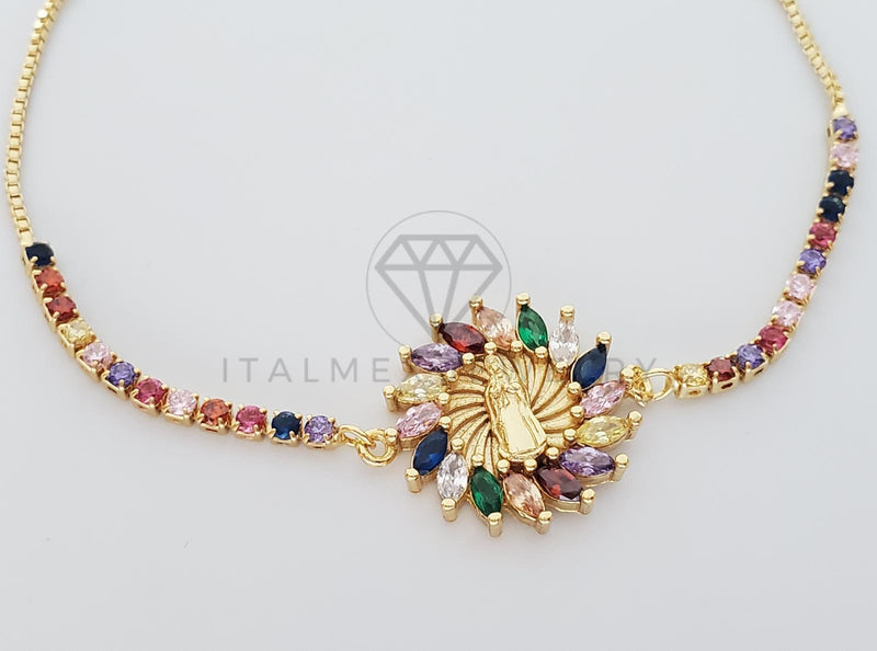 Pulsera Ajustable - 101281 - Diseño de Virgen con CZ Colores Oro Laminado 18K