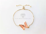Pulsera de Lujo - 103198 - Diseño Ajustable con Mariposa CZ Rosa Claro Oro Laminado 18K