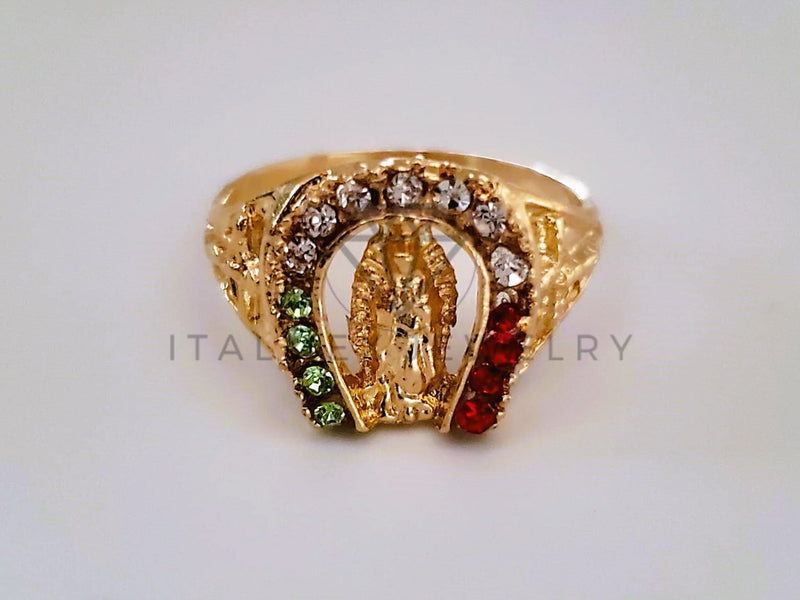 Anillo Caballero de Lujo - 104257 - Herradura Virgen Circonia Tricolor Oro Laminado 18K