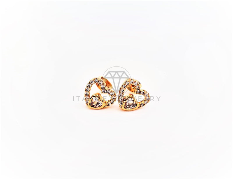 Broquel de Lujo - 103089 - Diseño de Corazón CZ Clara Oro Laminado 18K