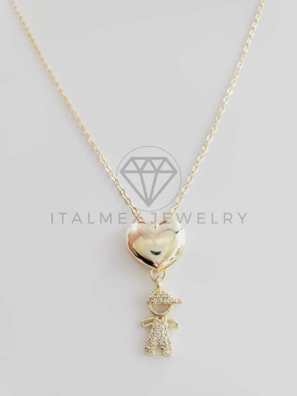 Collar Elegante - 102651 - Collar Corazón y Niño CZ Clara Oro Laminado 18K