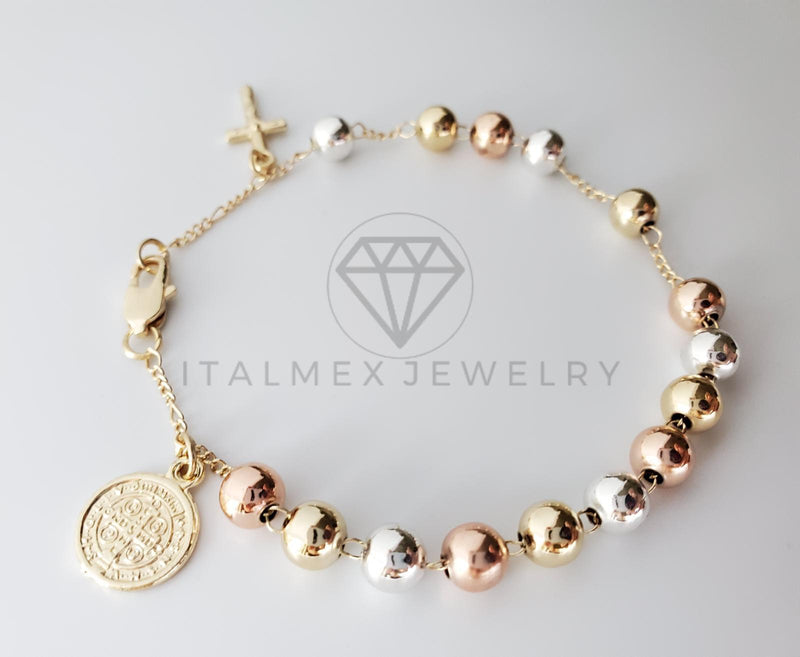 Pulsera Elegante - 100177 - Misterio Bola 5mm San Benito Oro Laminado 18K
