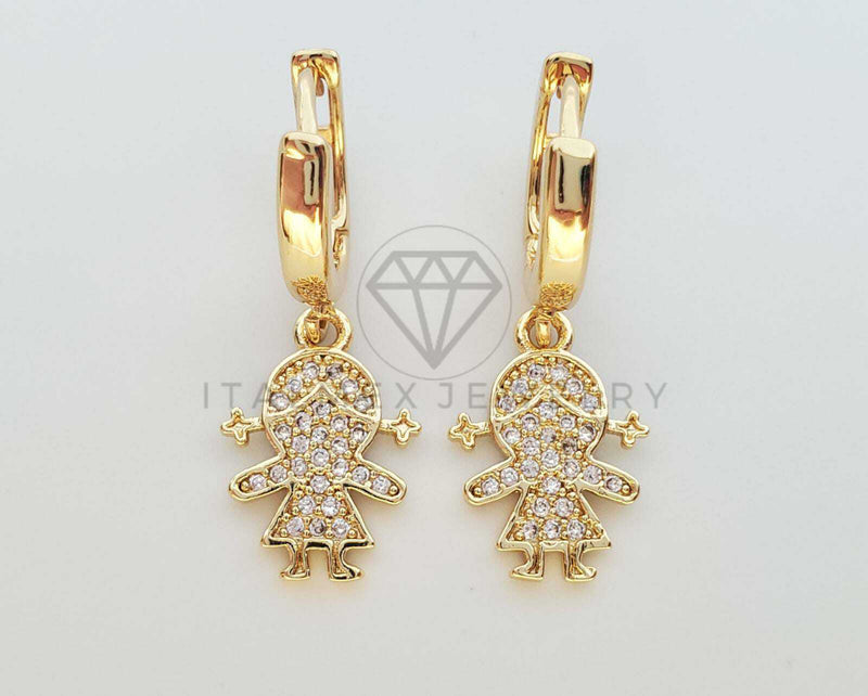 Arete de Lujo - 100261 - Diseño de Niña con CZ Clara Oro Laminado 18K