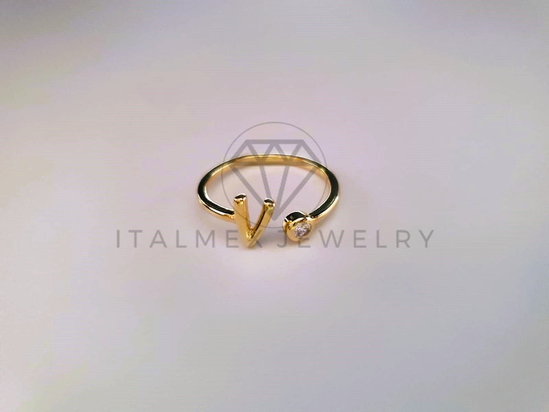 Anillo Dama de Lujo -103769 - Diseño Inicial "V" CZ Clara Oro Laminado 18K