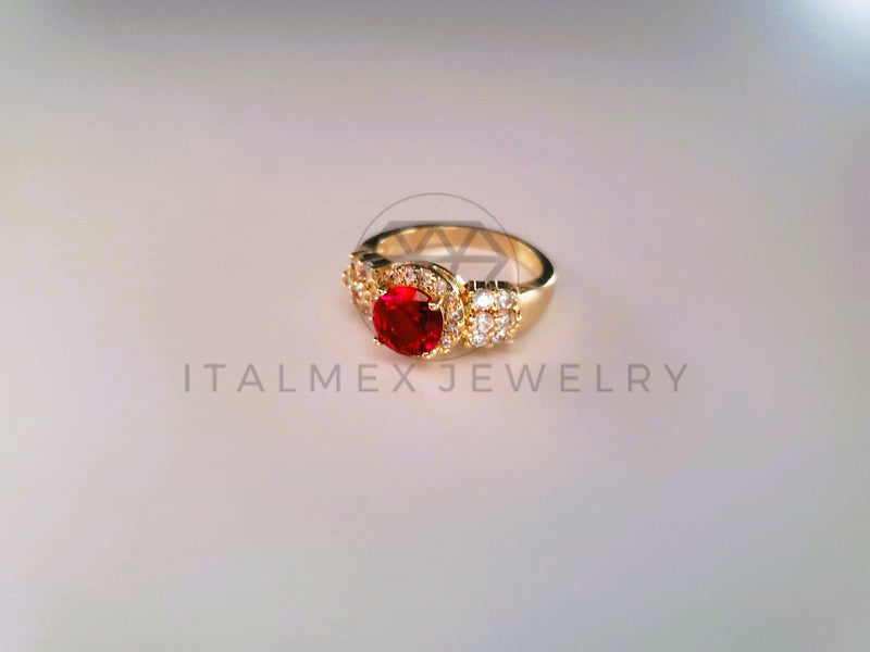 Anillo de Lujo - 103897 - Anillo Triple Banda Circonia Roja Pavé Oro Laminado 18K
