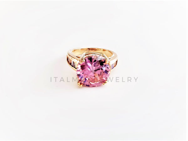 Anillo de Lujo - 103050 - Anillo Dama Solitario CZ Rosa y Colores Oro Laminado 18K