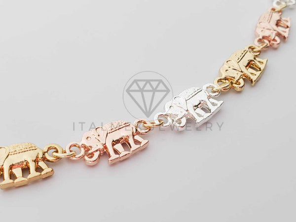 Pulsera de Lujo - 100233 - Diseño Elefantes 3 Tonos Oro Laminado 18K