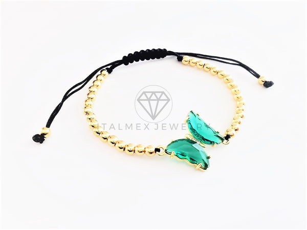 Pulsera de Lujo - 103177 - Diseño Bolitas con Mariposa CZ Verde Oro Laminado 18K