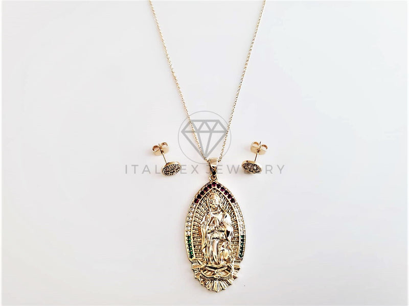 Juego de Lujo - 103031 - Diseño Virgen de Guadalupe CZ Clara Oro Laminado 18K