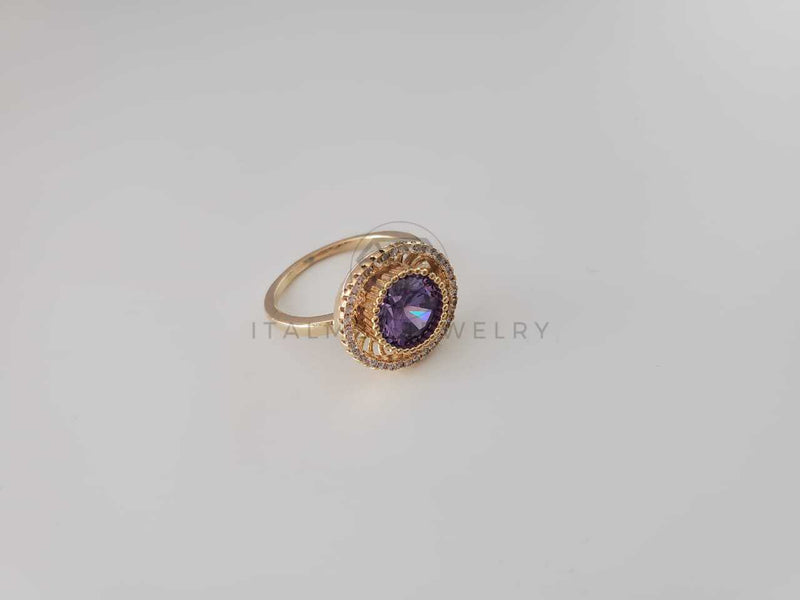 Anillo de Lujo - 102251 - Anillo Dama Bisel Morado CZ Clara Oro Laminado 18K