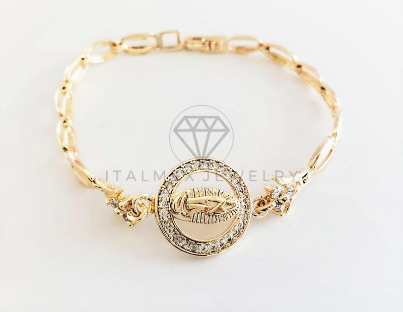 Pulsera de Lujo - 102678 - Diseño Virgen de Guadalupe con CZ Clara Oro Laminado 18K
