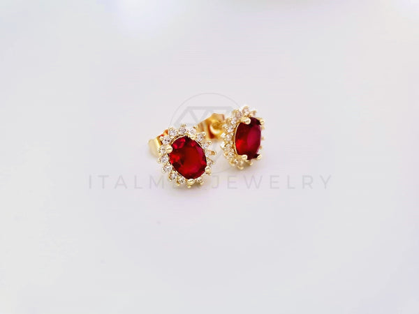 Broquel de Lujo - 104058 - Diseño Oval CZ Roja Oro Laminado 18K