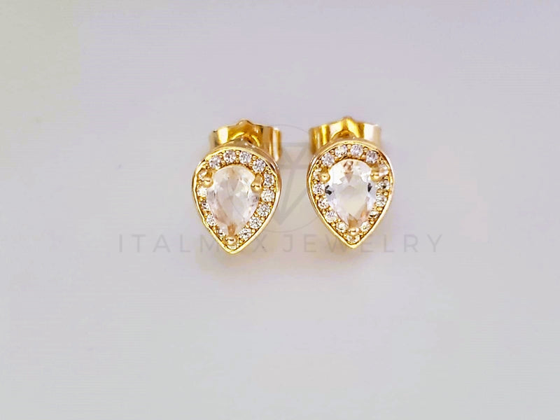 Broquel de Lujo - 104053 - Diseño Gota CZ Clara Oro Laminado 18K