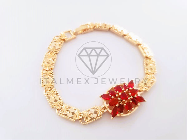 Pulsera Elegante - 103827 - Diseño Flor Grande CZ Roja Oro Laminado 18K