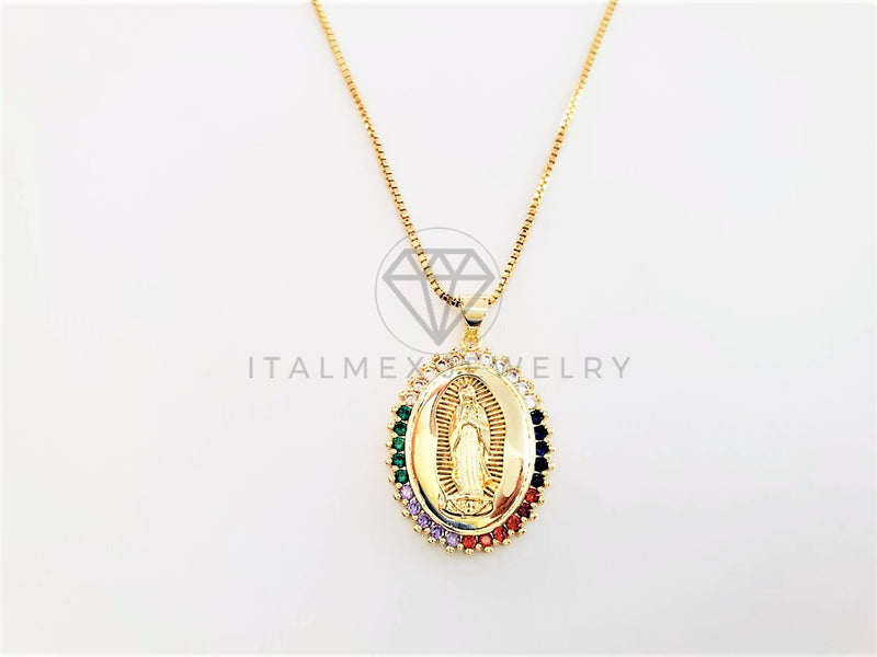 Collar Elegante - 103271 - Collar Medalla Virgen de Guadalupe CZ Color Oro Laminado 18K