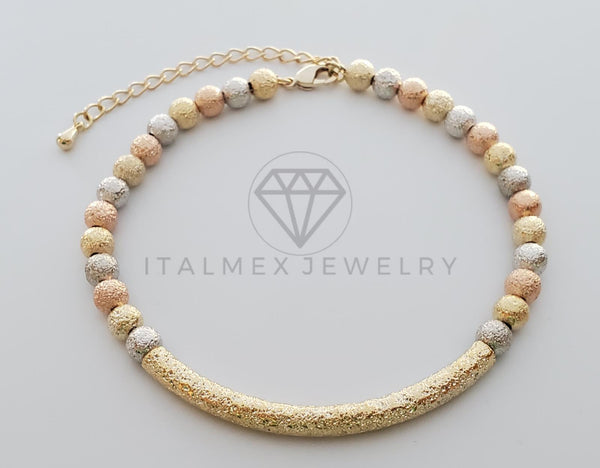 Pulsera de Lujo - 101093 - Estilo Esclava Bolas Azucaradas 3 Tonos Oro Laminado 18K