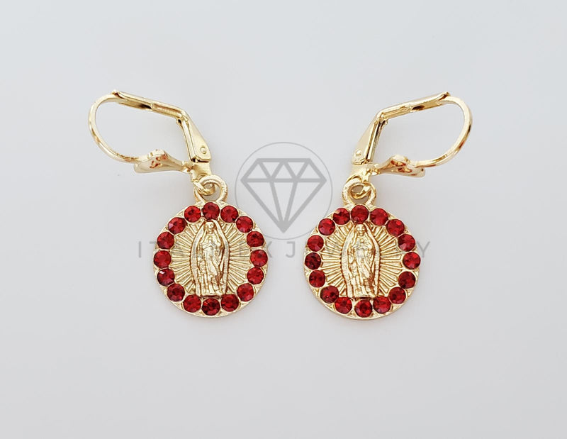 Arete Elegante - 100762 - Diseño de Virgen con CZ Roja Oro Laminado 18K