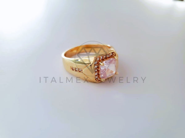 Anillo Caballero de Lujo - 103917 - Diseño Cuadrado CZ Clara Oro Laminado 18K