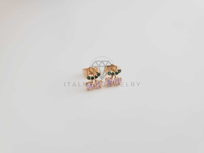 Broquel de Lujo - 102441 - Diseño de Cereza CZ Rosa Oro Laminado 18K