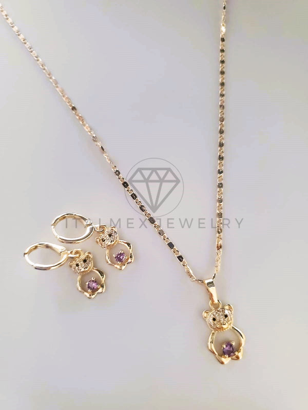 Juego de Lujo - 103797 - Diseño Osito CZ Morada Oro Laminado 18K