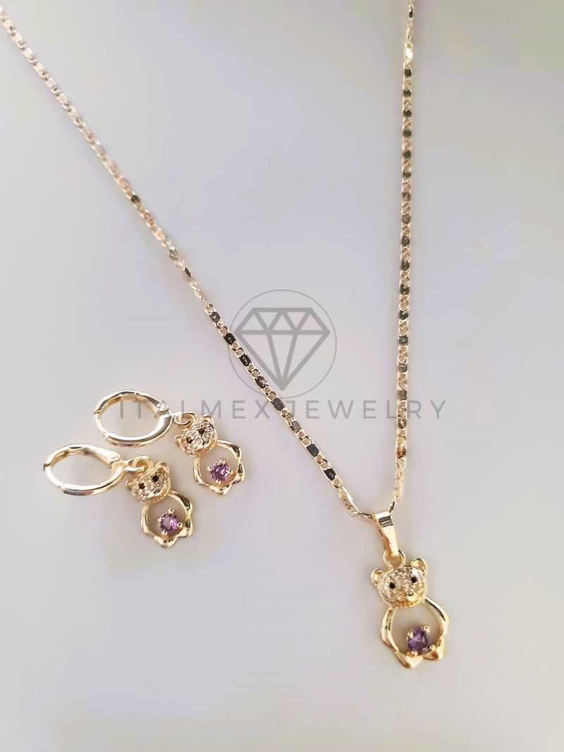 Juego de Lujo - 103797 - Diseño Osito CZ Morada Oro Laminado 18K