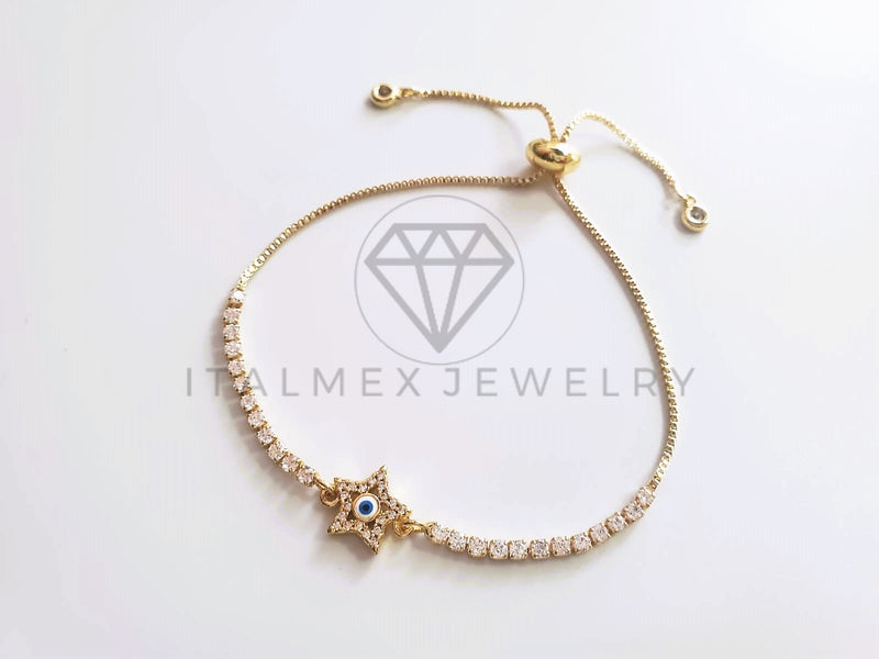 Pulsera de Lujo - 103740 - Diseño Ajustable Ojo Turco Estrella CZ Clara Oro Laminado 18K