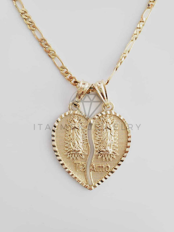 Dije Elegante - 102353 - Corazón Partido Virgen y Virgen Tamaño Mediana Oro Laminado 18K