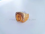 Anillo Caballero de Lujo - 103930 - Diseño Herradura y Virgen CZ Clara Oro Laminado 18K