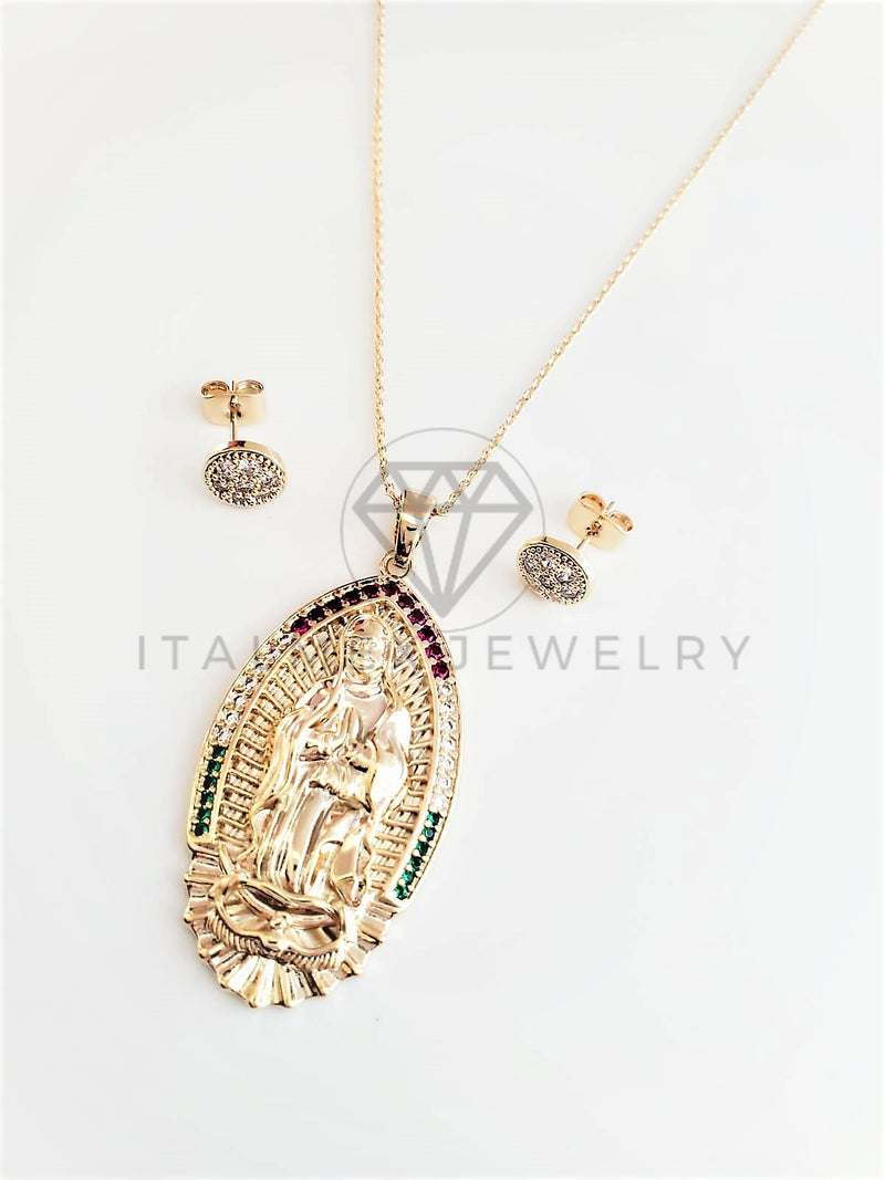Juego de Lujo - 103031 - Diseño Virgen de Guadalupe CZ Clara Oro Laminado 18K