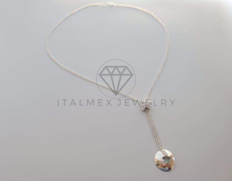 Collar de Lujo - 102000 - Estilo Clásico con Flor y Bola CZ Clara Plata Fina .925