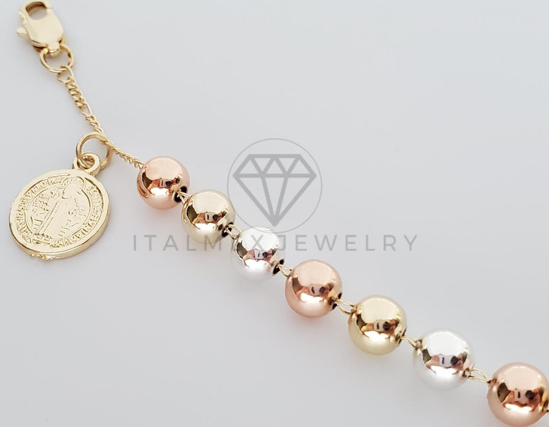 Pulsera Elegante - 100177 - Misterio Bola 5mm San Benito Oro Laminado 18K