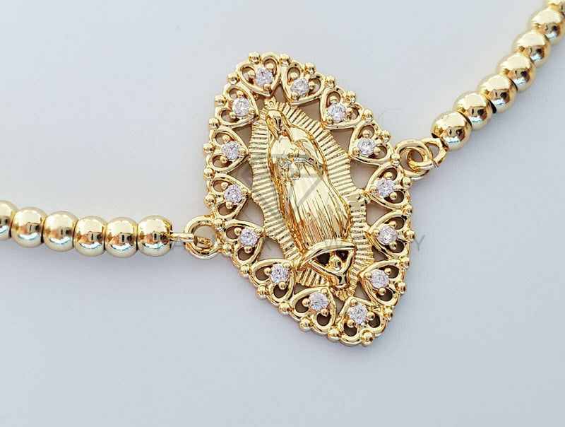 Pulsera Ajustable - 101292 - Diseño de Virgen con CZ Clara Oro Laminado 18K