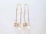 Arete de Lujo - 104024 - Estilo Violador Corazón CZ Clara y Perla Oro Laminado 18K