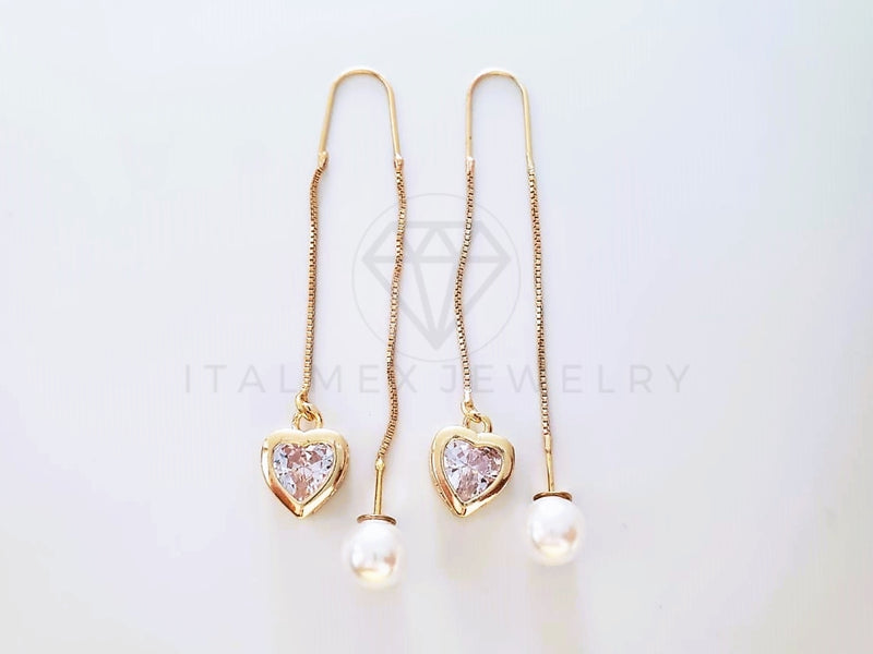 Arete de Lujo - 104024 - Estilo Violador Corazón CZ Clara y Perla Oro Laminado 18K