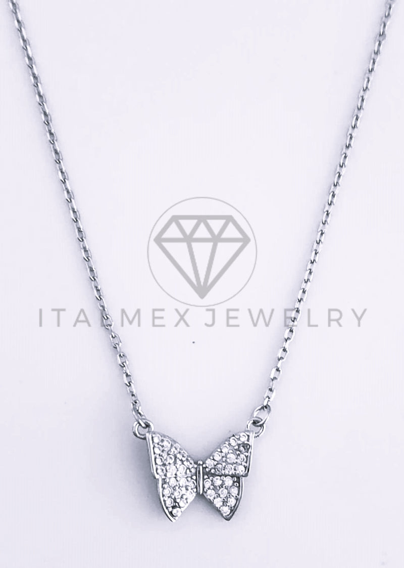 Collar de Lujo - 103631 - Estilo Mariposa Circonia Clara Plata Fina .925
